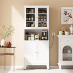COFaR 69" Metal Pantry Cabinet,Metal Storage Cabinet with 2 Glass Doors | Tall Kitchen Pantry with Doors and Shelves, Microwave Shelf, Freestanding Cupboard for Kitchen, Dining Room, Bathroom, White