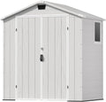Patiowell 6X4 FT Outdoor Storage Shed, Plastic Tool Sheds with Lockable Door and Window, Weather-Resistant Garden Shed with Floor for Backyard, Patio, Easy Assembly, Light Grey