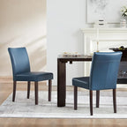 Watson & Whitely Upholstered Dining Chairs Set of 4, Faux Leather Armless Dining Room Chairs with Solid Wood Legs & Back Side Chair for Kitchen, Living Room, Restaurant, Blue
