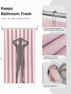 IMAVO Pink Bathroom Accessories,Non Slip Super Absorbent Rugs and Waterproof Shower Curtain with Hooks,Complete Bathroom Set for Bathroom Décor