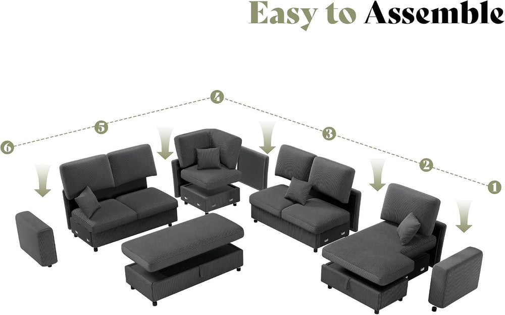 130" Sectional Couches for Living Room, Modular Sectional Sofa, Grey | S...