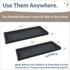 Countertop and Vanity Tray - 2 PC Large 11.7" Silicone Bathroom Trays, Counter Organizer, Dish Soap Sponge Holder Kitchen Sink Tray Organizer, Sink Caddy Toothbrush Key Kitchen Soap Trays