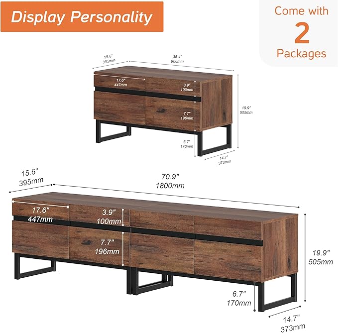 WAMPAT Modern TV Stand for TVs Up to 75 Inch, 2-in-1 Entertainment Center Med...