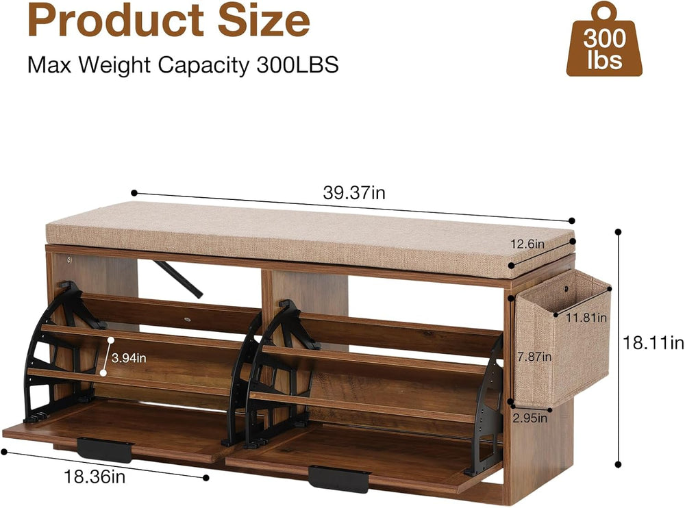 HOMMPA Shoe Storage Bench, Entryway Bench with Shoe Storage & 2 Flip Draw...