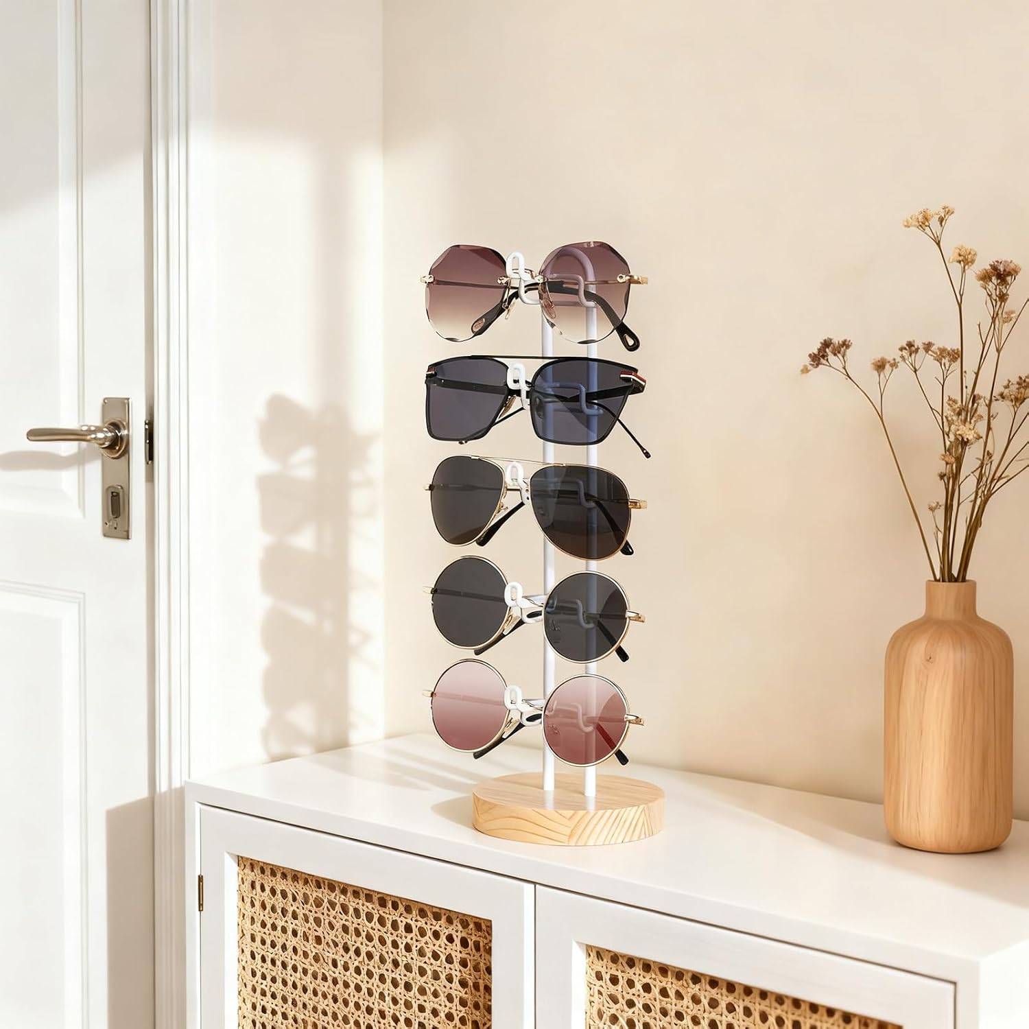 Mkono Sunglass Holder Organizer, Metal Glasses Stand Display Storage 1 Pack | Space-Saving, Holds 5 Eyewear Pairs, Easy Access, Easy to Assemble, for Table Desk Countertop Dresser Bedroom Room Decor