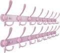 Dseap Coat Rack Wall Mount - 38” Long 10-Tri-Hooks Heavy Duty Coat Hanger Rail Wall Hooks for Hanging Coats Hats Clothing Clothes Purse Mudroom Entryway, Pink, Pack of 2