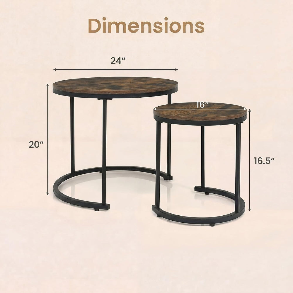 COSTWAY Stackable Nesting Coffee Tables Set of 2 for Living Room, Walnut | Ro...