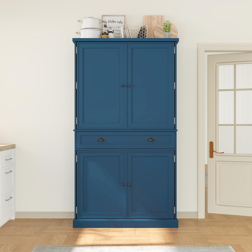 VilroCaz Freestanding 4 Doors Kitchen Pantry, Wood Kitchen Cupboard Storage C...