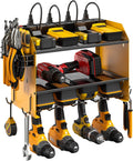 CCCEI Modular Power Tool Organizer Wall Mount with Charging Station. Garage Drill Storage Shelf with Hooks, Heavy Duty Rack, Tool Battery Holder Built in 8 Outlet. Gift for Men. Yellow, 2 Pack.