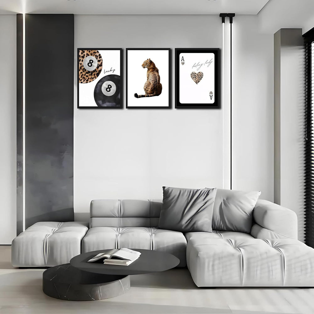 Framed Trendy Leopard Wall Art Set of 3, Funky Preppy Cheetah Wall Decor Pain...