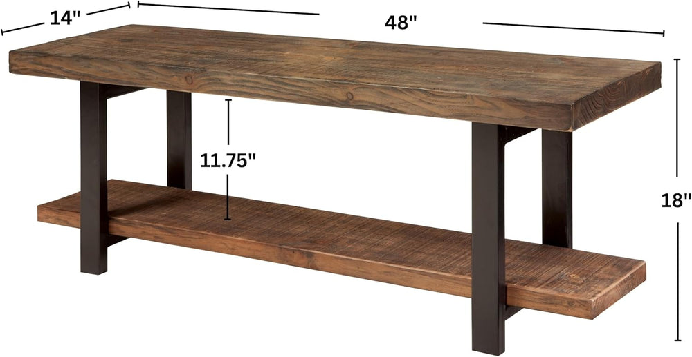 Pomona Solid Wood Entryway Bench with Shoe Rack, Rustic Brown, 48 Inch | Mode...