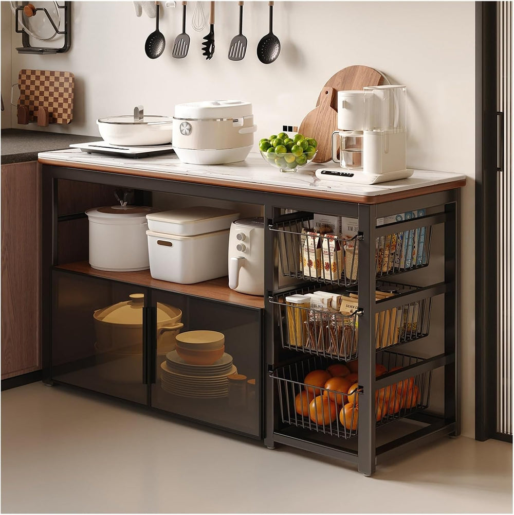 Sintered Stone Kitchen Island Table, Heavy Duty Microwave Stand | With Pull O...