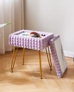 IBUYKE Rectangle Vanity Chair Ottoman, Footrest Stool, Purple WBD004V | Storage Space Footstool Vanity Stool Dressing Table Chair Anti-Slip Feet Makeup Room Bedroom Square Grid Pattern