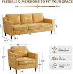 Kingfun Living Room Furniture Sets, 3 Seater Couch and Armchair, Mid Century Modern Sofa Set, Chenille Couch with Solid Wood Frame for Living Room & Bedroom, Yellow