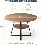 GOODONE 47.2 Inch Round Dining Table, Farmhouse Round Kitchen Table for 4, Circle Dinner Table with Wooden Top and Metal Base for Dining Room, Living Room, Kitchen (Brown)