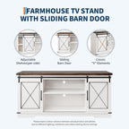 IDEALHOUSE Farmhouse TV Stand and Entertainment Center for Tv up to 65 inches with Sliding Barn Doors, Tv Media Console Table with Storage Cabinet for Living Room, White & Brown