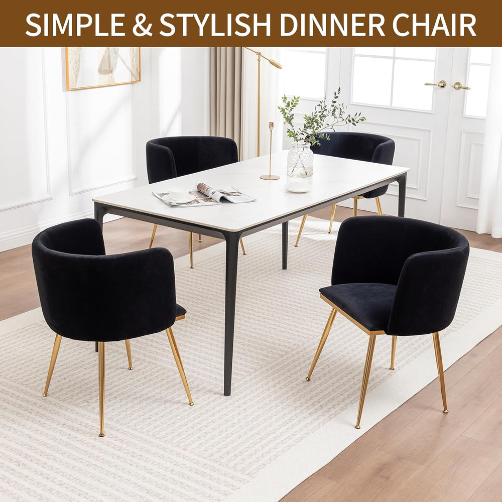 Canxkun Velvet Dining Chairs Set of 4, Barrel Dining Chairs with Gold Metal L...