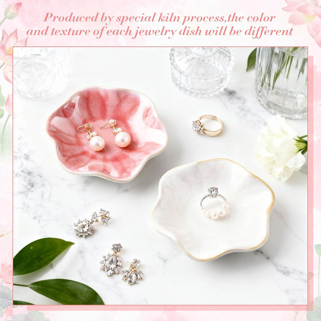 meekoo 2 Pcs Trinket Dishes for Jewelry Lotus Leaf Shape Ceramic Ring Holder Jewelry Tray Bowl Woman Gift for Mom Sister(Pink and White)