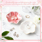 meekoo 2 Pcs Trinket Dishes for Jewelry Lotus Leaf Shape Ceramic Ring Holder Jewelry Tray Bowl Woman Gift for Mom Sister(Pink and White)