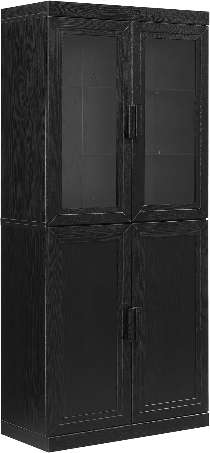 Crosley Furniture Essen Glass Door China Hutch Kitchen Pantry Storage Cabinet...