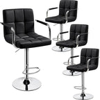 Yaheetech Bart Stools Set of 4, PU Leather Adjustable Barstools with Armrest, Counter Height Stool Chairs with Thickened Seat Cushion for Kitchen Island, Black