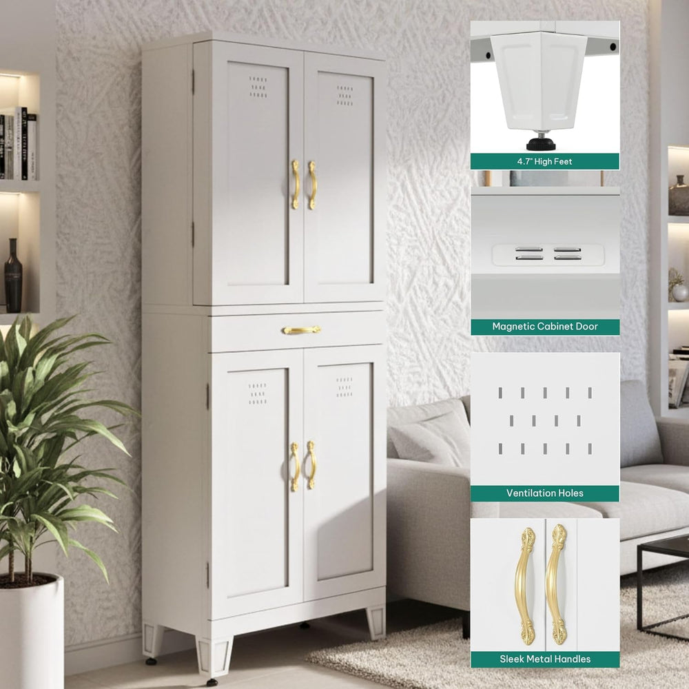 YITAHOME 71" Metal Kitchen Pantry Storage Cabinet with 4 Doors, 4 Adjust...