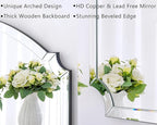 Chende Large Arched Wall Mirror with Glass Beveled Frame&Wood Backboard, 31.5" X 47.2" Horizontal Decorative Mirror Scalloped Corner for Bathroom, Living Room, Entryway, Bedroom