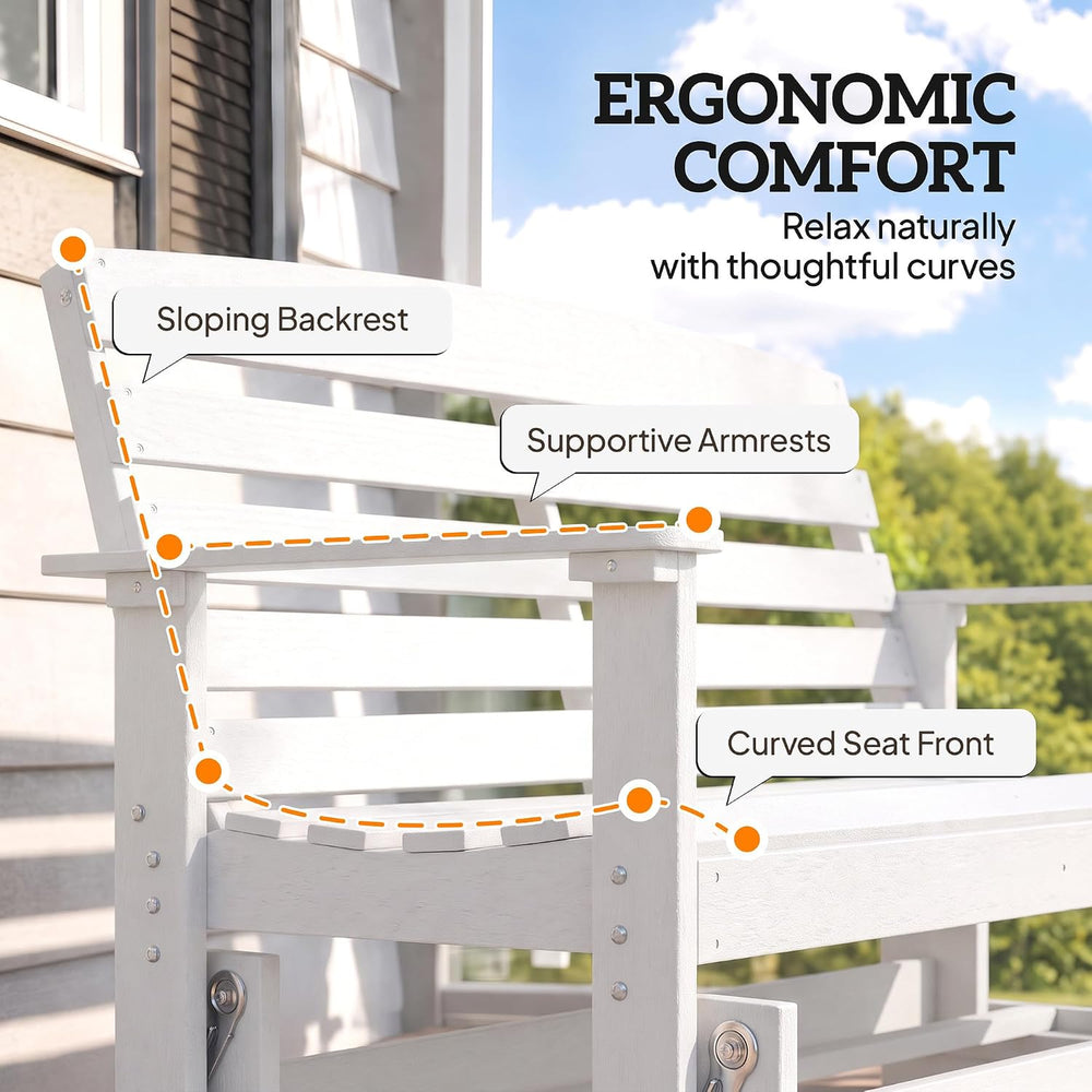 Outsunny 2-Person Outdoor Glider Bench HDPE Weather Resistant White