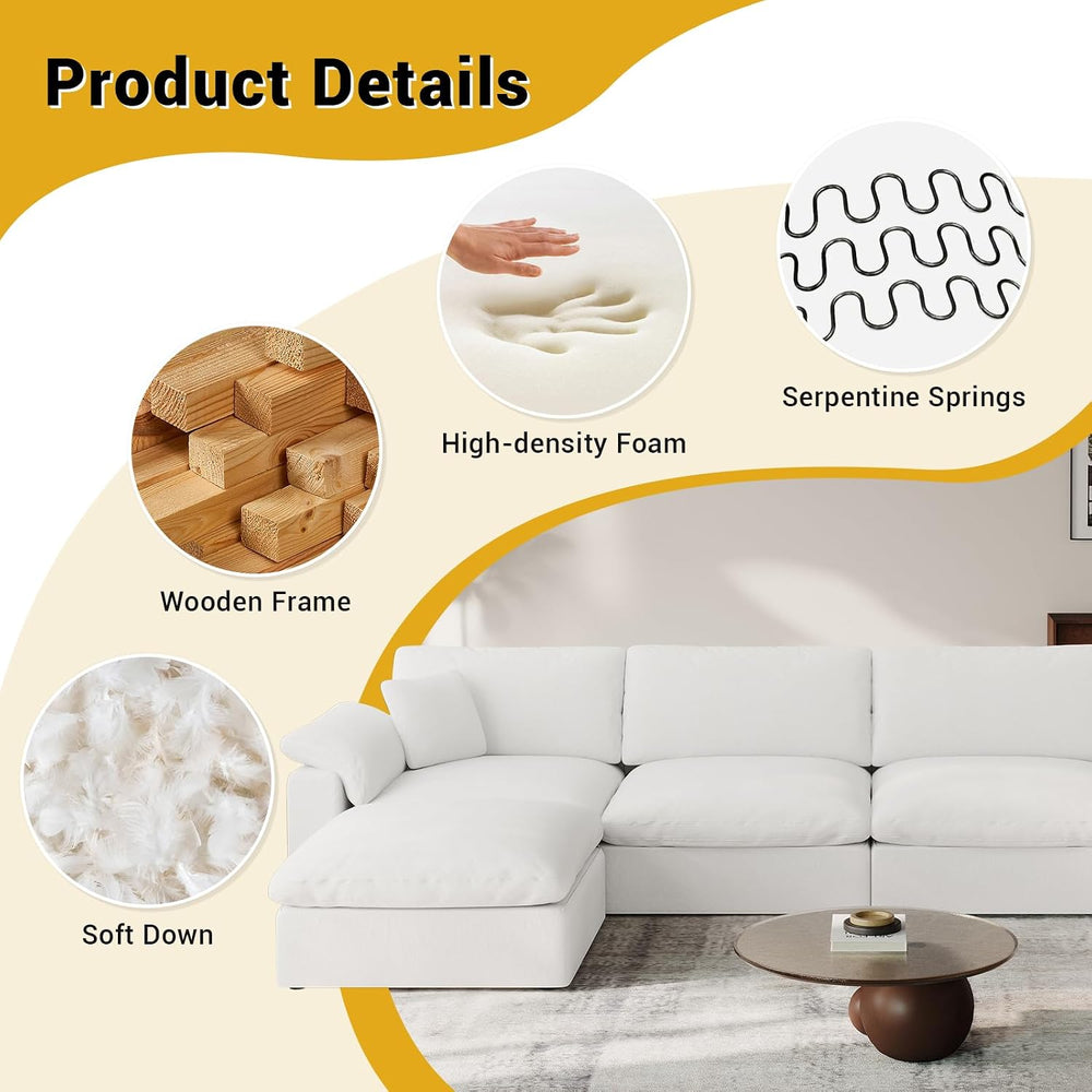 Cloud Modular Couch for Living Room,V Shape Linen Blend Sofas,Modern Deep Sea...