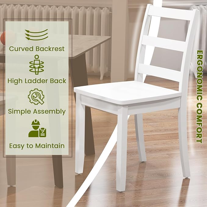 NAFORT Solid Wood Dining Chairs Set of 2, High Ladder Back Kitchen Side Chair with Max Load of 400 Lbs, Farmhouse Dining Room Chairs for Kitchen and Dining, Home Study, Restaurant