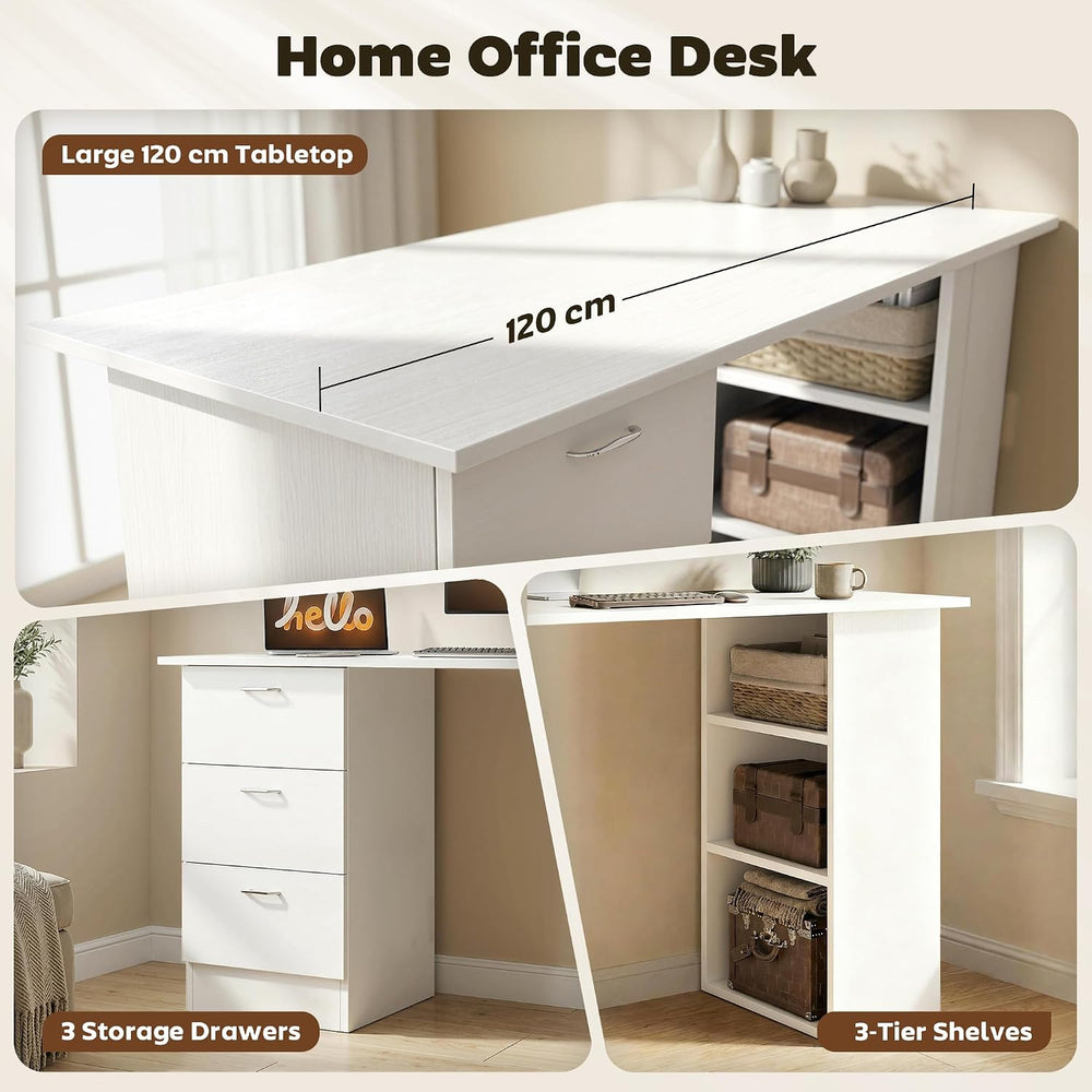 HOMCOM Computer Desk with Drawers, 47" Home Office Desk with Storage, White