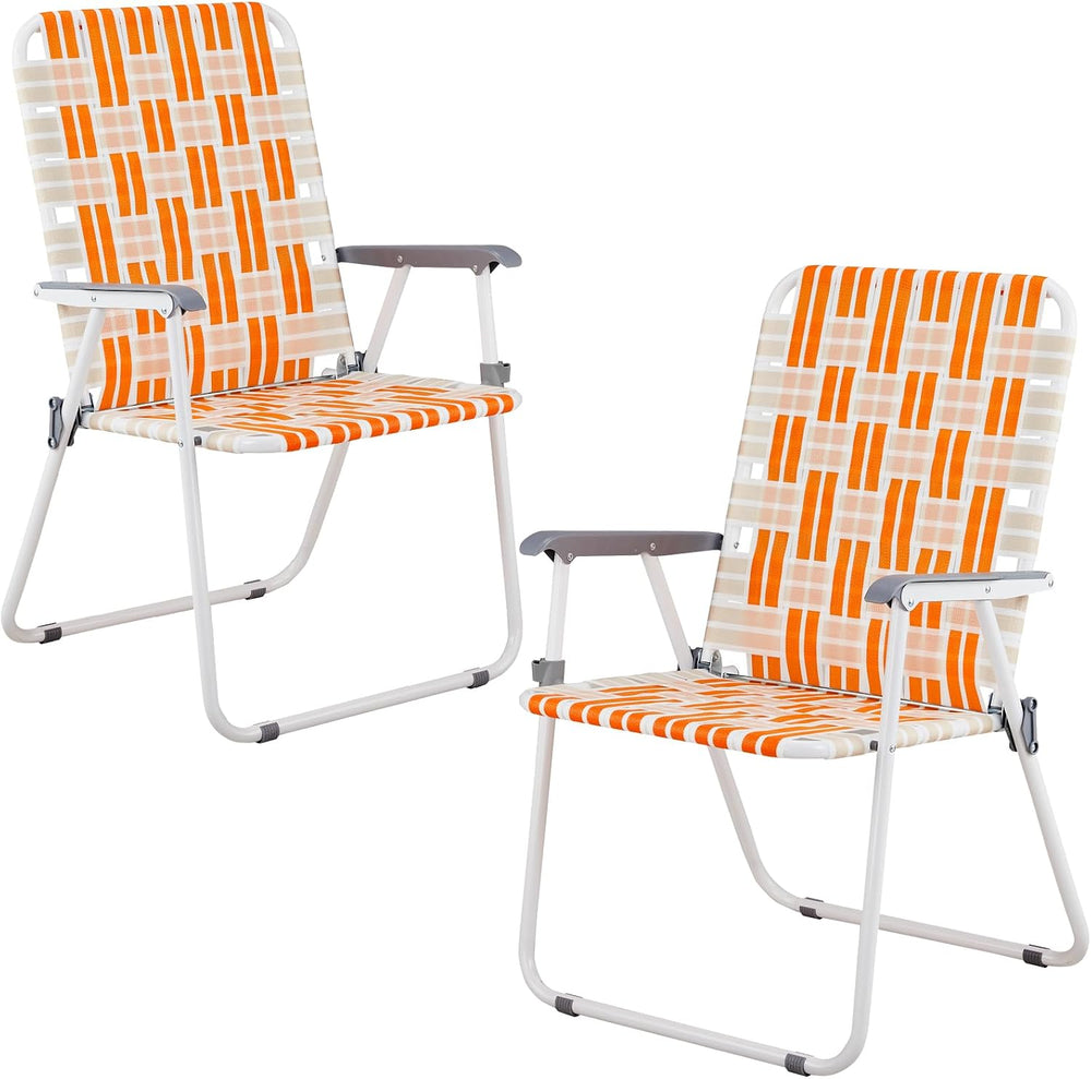Folding Webbed Oversized Lawn Chairs Set of 2, 260 LBS High Beach Chair for A...