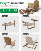YEFU Adirondack Rocking Chairs, Adirondack Chair with Footrest, Teak | 5- Level Adjustable Backrest, Retractable Ottoman & Cup Holder, Like Real Wood, for Outdoor/Patio/Porch, Heavy Duty, 400 lbs