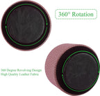 Round Leather Art Supply Organizer,Remote Control Holder,360 Degree Spinning,Multi-Functional Pencil Holder,4 Compartments Desktop Stationary Organizer(1-Wood Pink)