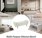 56" Faux Leather Storage Bench for Bedroom King Size Bed, Beige | Long Ottoman, Modern End of Bed Bench, with Arm, Upholstered, For Bedroom/Living Room/Window/Entryway