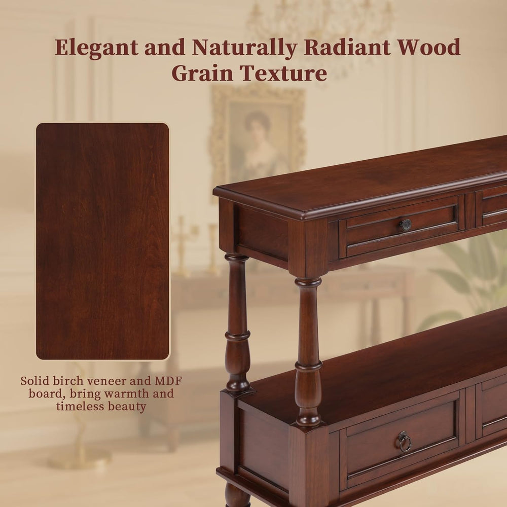 Vintage Solid Wood Console Table with 6 Drawers - 54" Hallway Sofa Table...