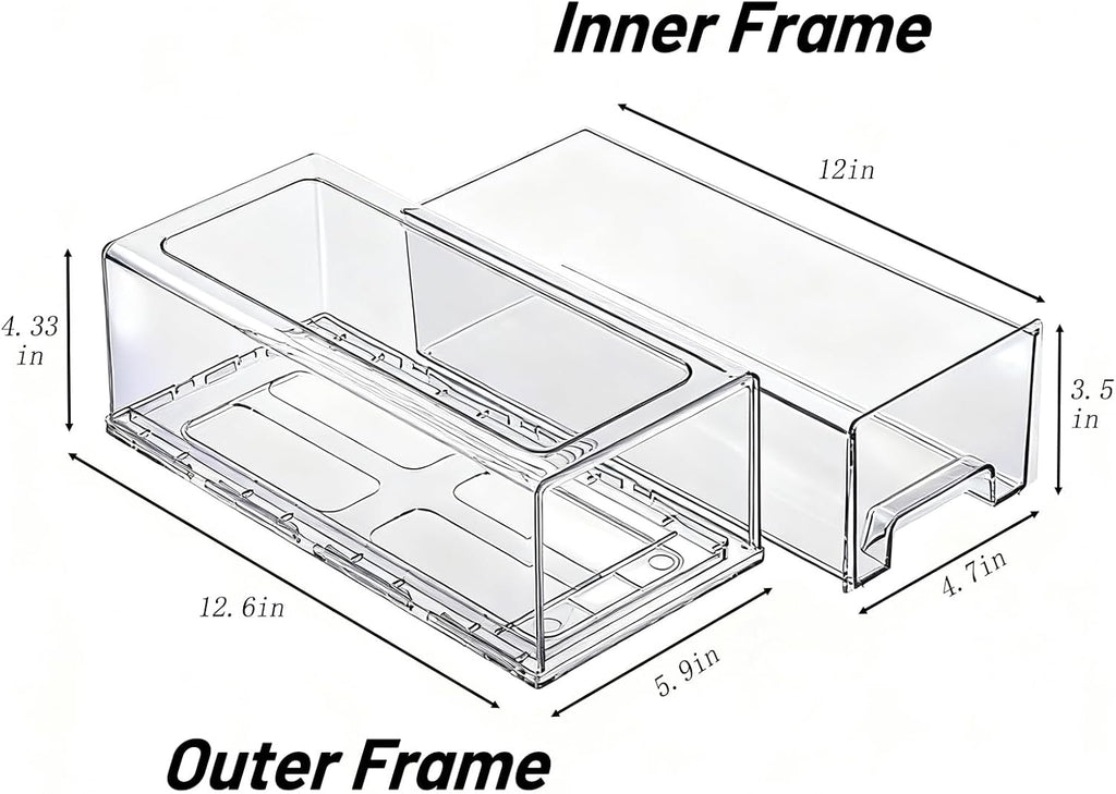 2 Pack Stackable Pull-Out Storage Drawers，Plastic Clear Organizer Bins with Handles，Easily Clean for Craft, and Toy Organization，Kitchen Undersink，Cabinet，Fridge，Closet，Pantry，Office，Bathroom