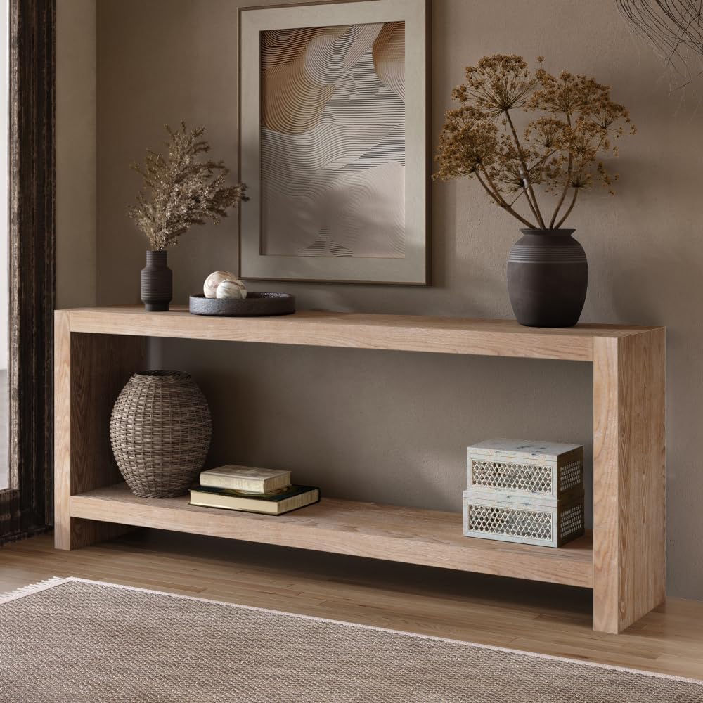 ZOEDO 63-Inch Large Farmhouse Console Table, 2-Tier Rustic Entryway Table wit...
