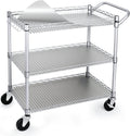 WDT 990Lbs Capacity Heavy Duty Rolling Utility Cart, NSF Rolling Carts with Wheels,Commercial Grade Metal Cart with Handle Bar & Shelf Liner,Trolley Serving Cart for Restaurant,Kitchen,Gray