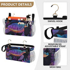 Colorful Gradient Turtle Fish and Coral Bedside Caddy for Dorm Bed Bedside Hanging Caddy Bag Iron Frame Storage Organizer Pocket for Bunk Home College Hospital Beds 2 Hooks