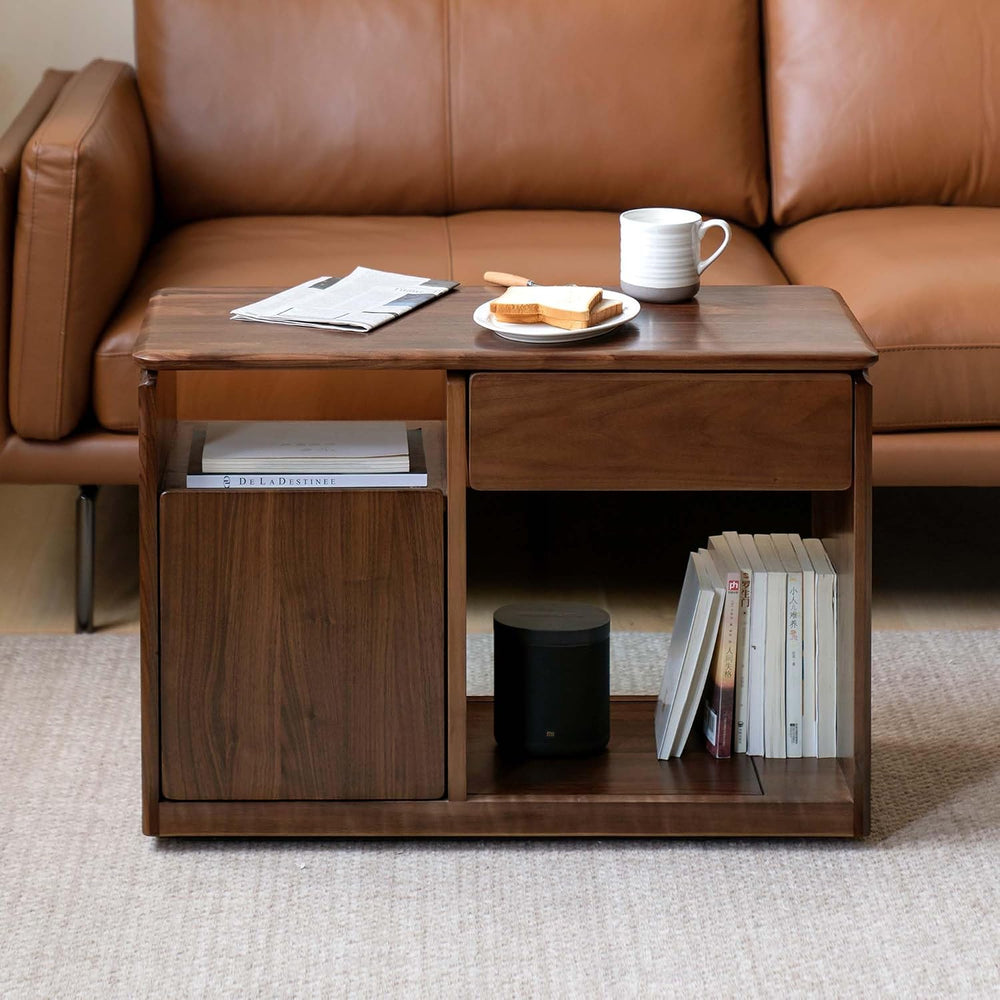 YESWOOD Solid Wood Side Table, Storage Side Table with Wheels, Narrow End Tab...