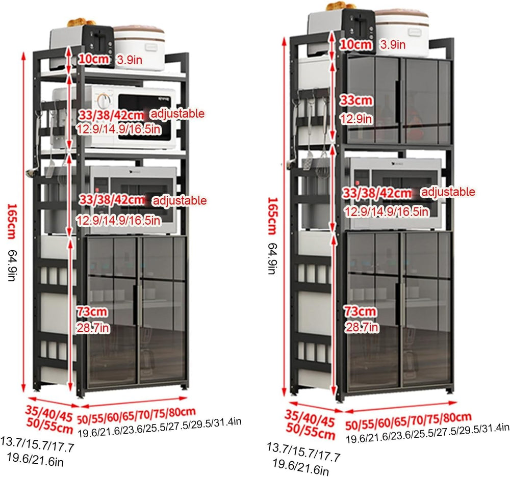 Kitchen Storage Cabinet with Adjustable Shelves Glass Door and Microw Stand F...