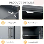 35.5x17.6x70.9inch Freestanding Kitchen Pantry Cabinet, Tall Storage Cabinet with 4 Doors, 2 Door Shelves, 8 Pull-Out Trays and Adjustable Shelf for Dining Room, Gray
