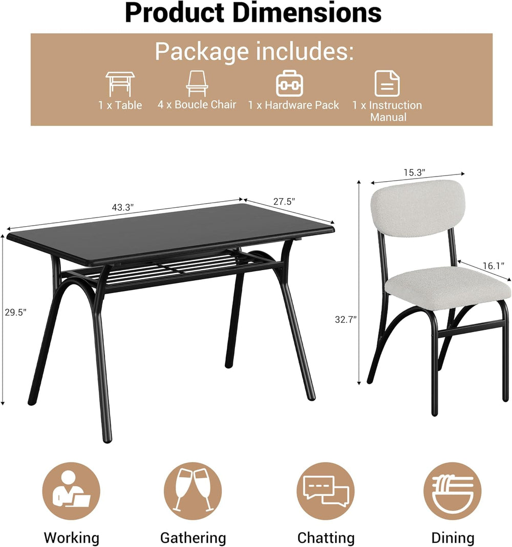 GarveeHome 5-Piece Dining Table Set for 4, Modern Kitchen Table with 4 Boucle...