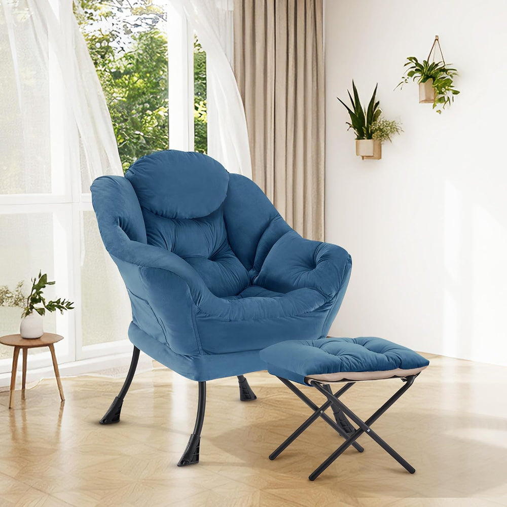 SAETSFEG Lazy Chair with Ottoman, Modern Accent Lounge Chair with Side Pocket...