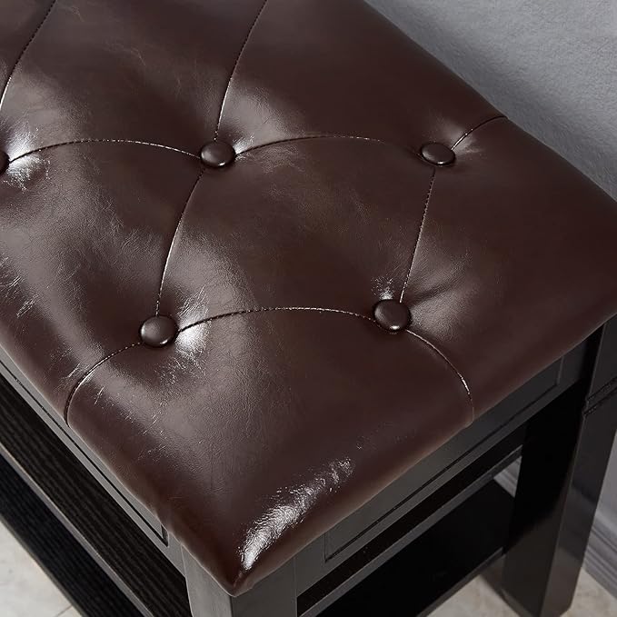 Shoe Storage Bench, Entryway Shoe Rack with Fiberleather Seat 2-Tier Lift Top...