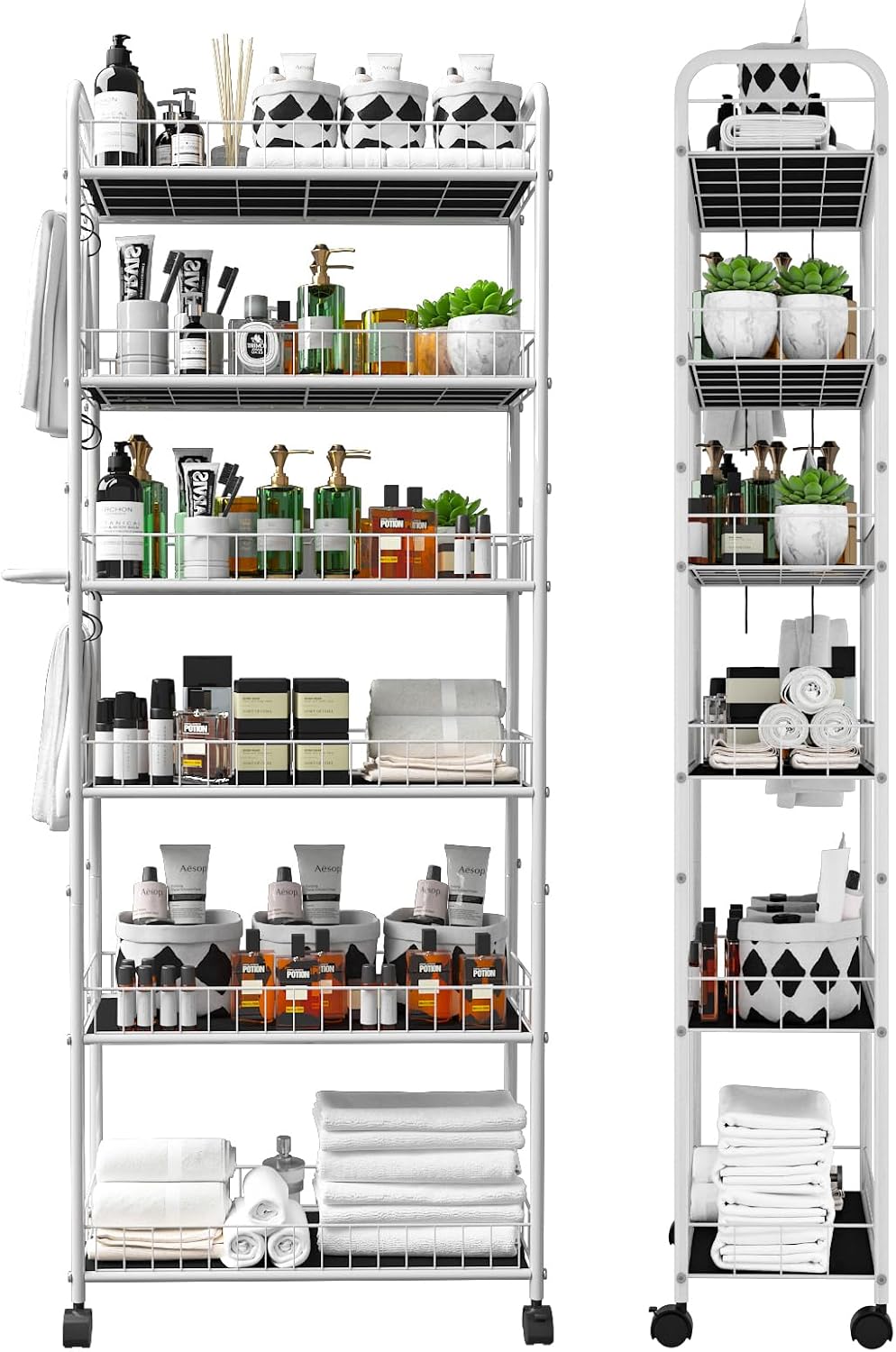 10in 6 Tier Slim Storage Cart with Wheels, Narrow Space Rolling Shelving Unit...