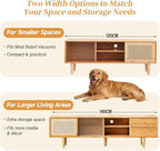 Tiita Rattan TV Stand for 55 60 Inch TV, Bamboo TV Cabinet with 2 Drawers, Boho Entertainment Center with Adjustable Shelf, Mid Century Modern Media Console for Bedroom, Living Room, Study