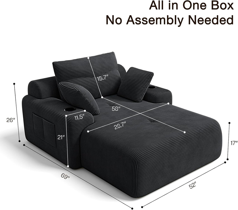 69” Oversized Chaise Lounge Chair Indoor, Soft Floor Chaise Lounge Reading Ch...