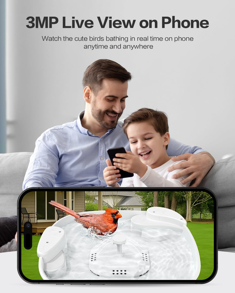 HARYMOR Bird Bath with Camera, Automatic Water Flowing, 2K Bird Camera Captur...